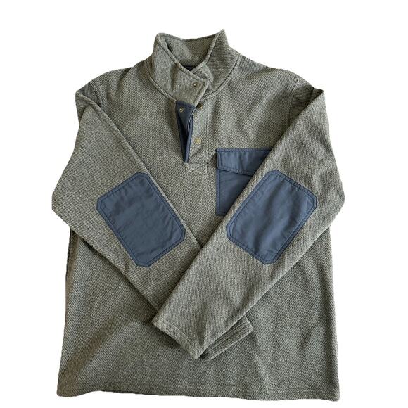 L.L. Bean Allagash Fleece Henley Men’s Medium Gray Elbow Patched Snap Mock - Picture 3 of 9